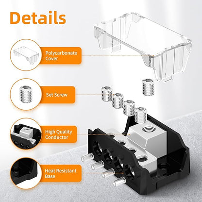 Joinfworld 4 Way Power Distribution Block Car Audio 0/2/4 Gauge Input 4/8/10 - Image 3