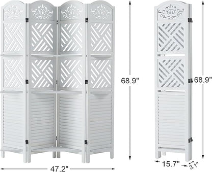 Svimi Room Divider with Shelves, 68.9inch Wood Carved and Louvered Wall Divider - Image 5