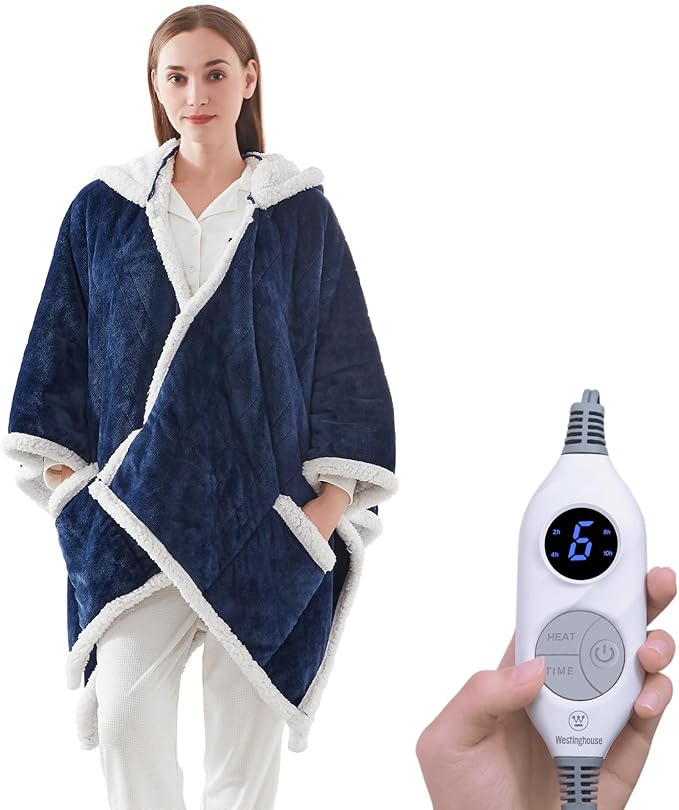 Westinghouse Wearable Heated Throw Blanket, Electric Heated Wrap Poncho Shawl by Westinghouse