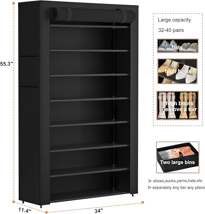OYREL Tall Shoe Rack Dustproof Cabinet Large Capacity 8 Tier Shoe Organizer - Image 3