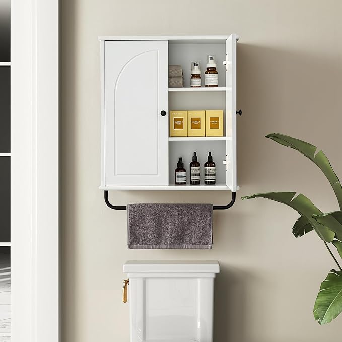 Bathroom Storage Cabinet with Adjustable Wood Shelves, Unique Arched Groove - Image 8