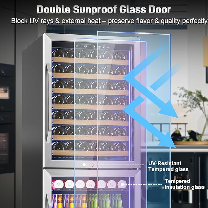 24 Inch Wide Wine and Beverage Refrigerator, 2 IN 1 Dual Zone Wine Cooler - Image 7