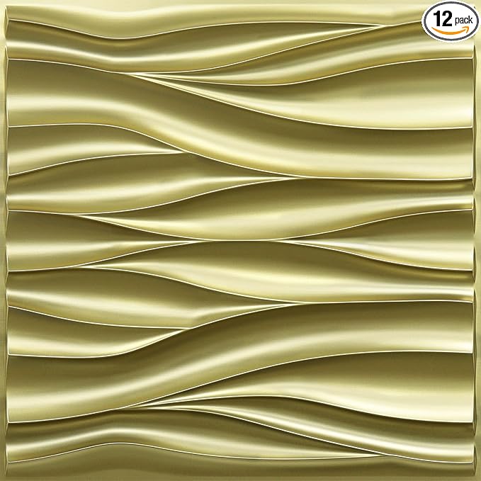 STICKGOO 3D Wall Panels for Interior Wall Decor, Champaign Gold Wave Design by STICKGOO