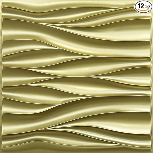STICKGOO 3D Wall Panels for Interior Wall Decor, Champaign Gold Wave Design by STICKGOO