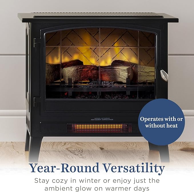 Country Living Infrared Freestanding Electric Fireplace Stove Heater in Black | - Image 4