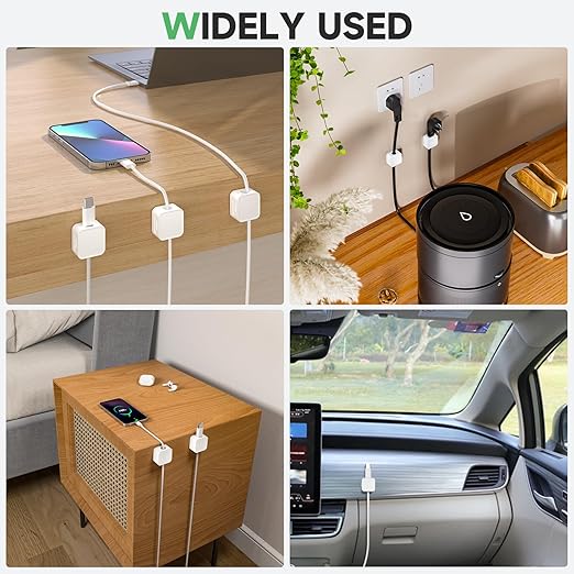 9 White Magnetic Cable Clips, Under Desk Cable Management, Cord Holder - Image 3