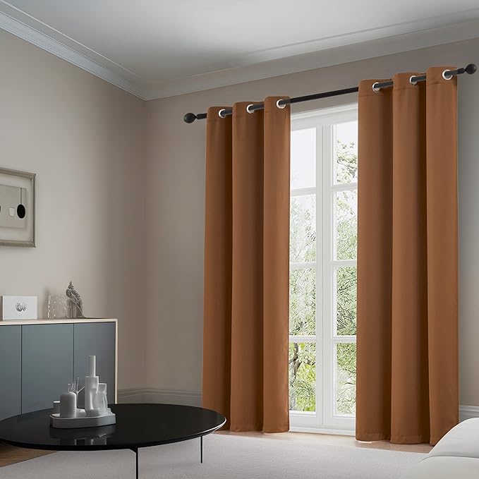 DUALIFE Blackout Curtains 2 Panels Set 84 Inches Long Caramel Brown Orange 70s - Image 2