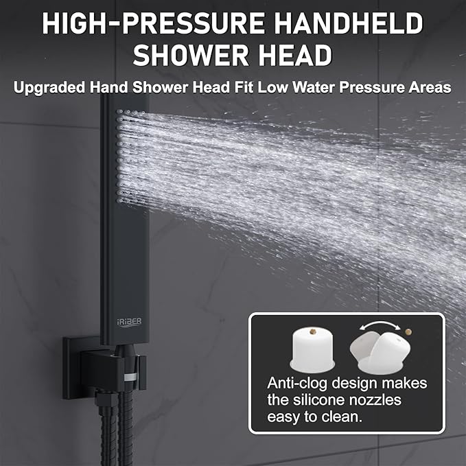 Iriber Shower Set with 12 Inch High Pressure Rain Shower Head and Handheld and - Image 3