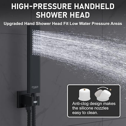 Iriber Shower Set with 12 Inch High Pressure Rain Shower Head and Handheld and - Image 3