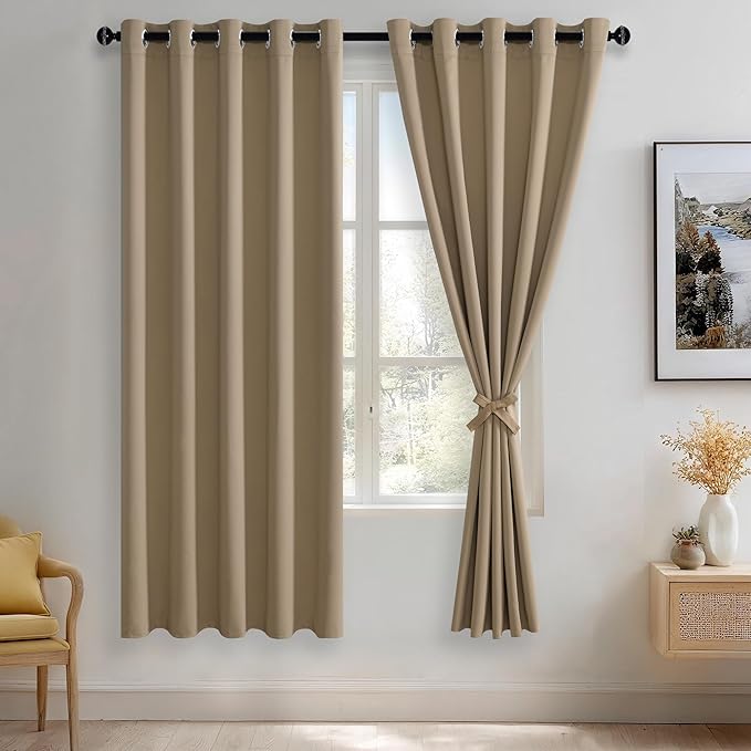 JIUZHEN Blackout Curtains with Tiebacks by JIUZHEN