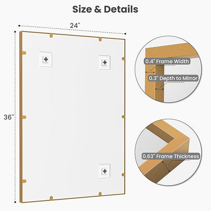 24''x36'' Gold Bathroom Mirror | Antique Brass Deep-Set Recessed Metal Frame | - Image 7
