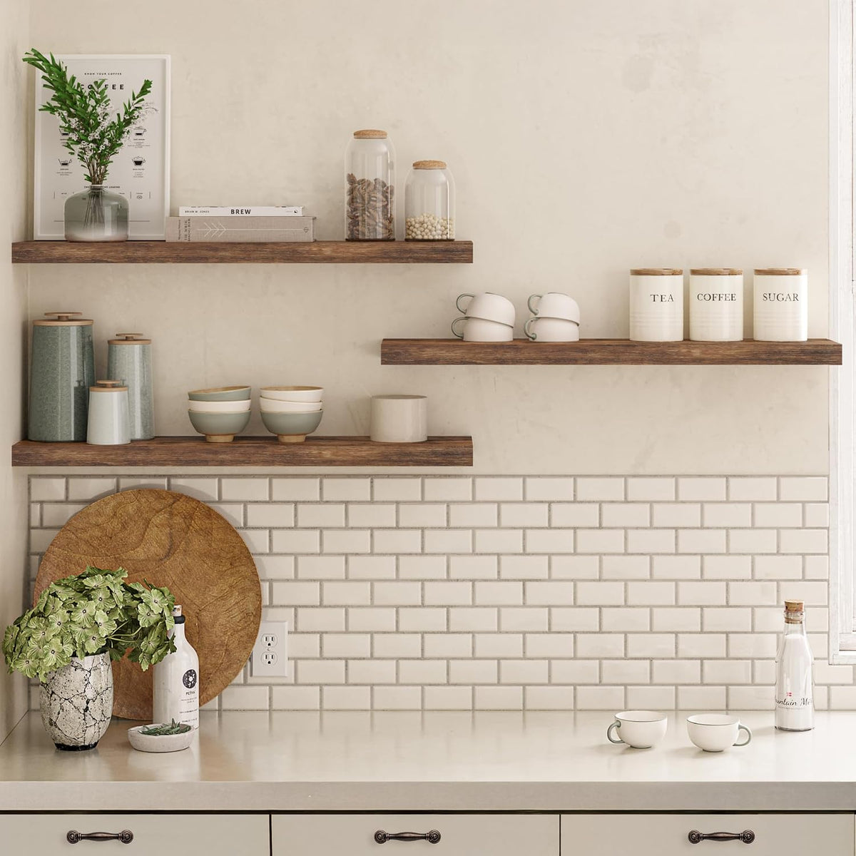 Ballucci Floating Shelves, 36" Long Wall Shelf, Set of 3, Wood Floating ...