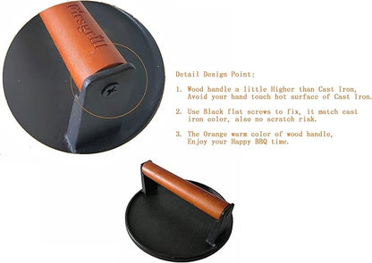 Firsgrill Burger Press 7.08" Round, Heavy-Duty Cast Iron Smash Burger Press - Image 2