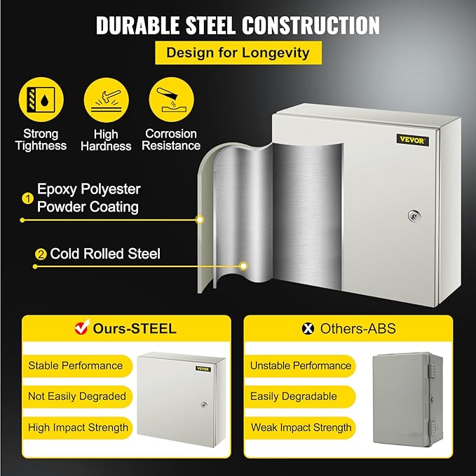 VEVOR NEMA Steel Enclosure, IP66 Waterproof & Dustproof, Outdoor/Indoor - Image 3