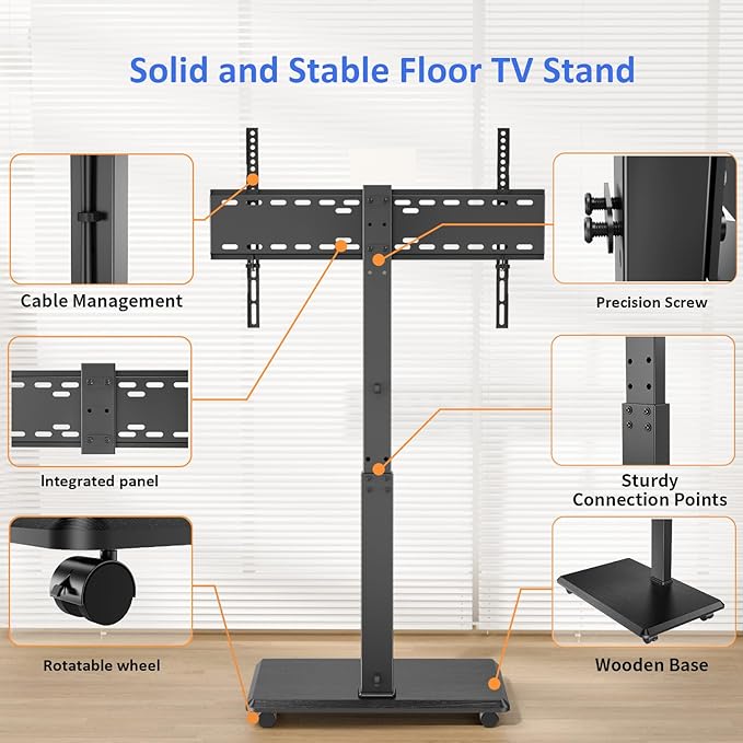 Afaloona Rolling TV Stand, Portable Mobile TV Stand - Image 6