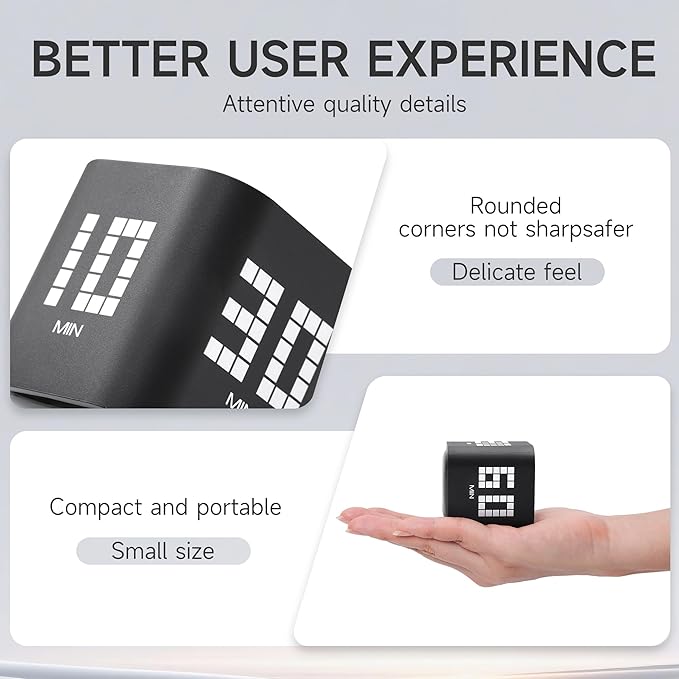 Rotating Productivity Timer 5, 60 Minutes Preset, Desk Cube w/Gravity Sensor - Image 6