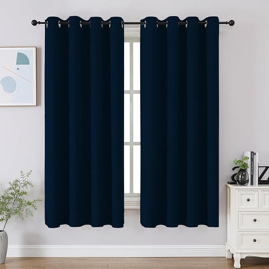 CUCRAF Navy Blue Blackout Curtains 54 Inches Long, Thermal Insulated Noise by CUCRAF