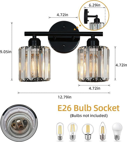 FDPBY Modern 2 Light Crystal Vanity Light, Plating Black Vertical Bathroom - Image 3