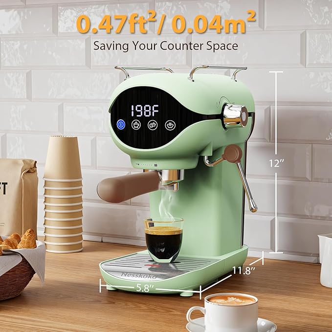Espresso Machine with Steam Milk Frother Semi Automatic 20 Bar Compact Green - Image 5