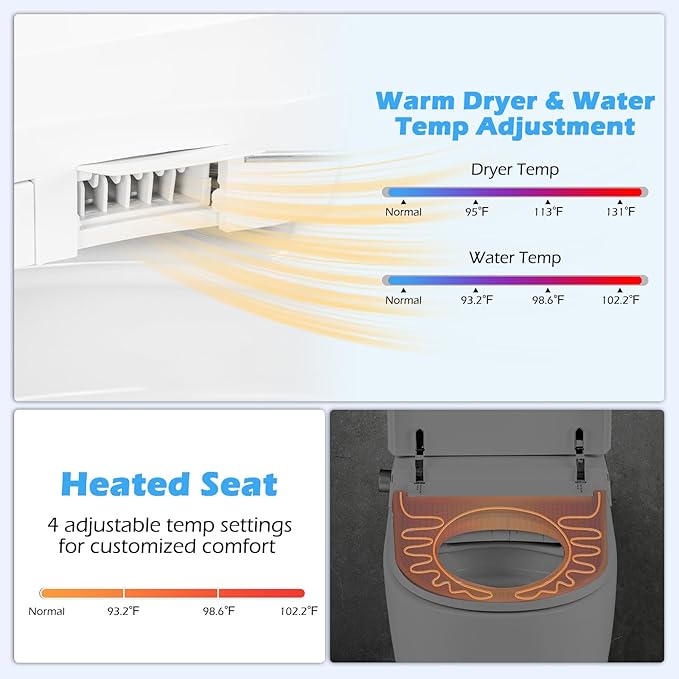 Giantex Smart Toilet with Bidet Built In, Night Light, Auto Open/Close - Image 3