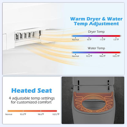 Giantex Smart Toilet with Bidet Built In, Night Light, Auto Open/Close - Image 3