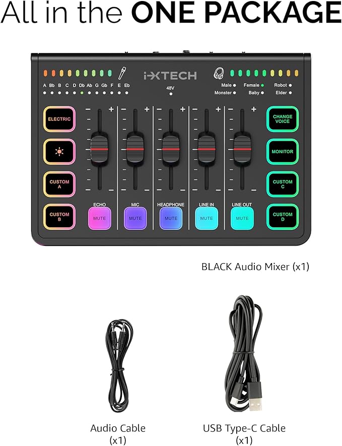 IXTECH Gaming Audio Mixer 4 Channel Soundboard, Streaming RGB PC Audio Interface - Image 9