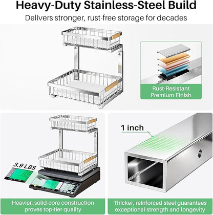 Under Sink Organizer, Stainless Steel 1-Pack 2 Tier Under Sink Organizers and - Image 2