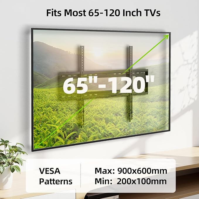 USX MOUNT Fixed TV Wall Mount for 65-120 inch Flat TVs up to 220 Lbs, Low - Image 3