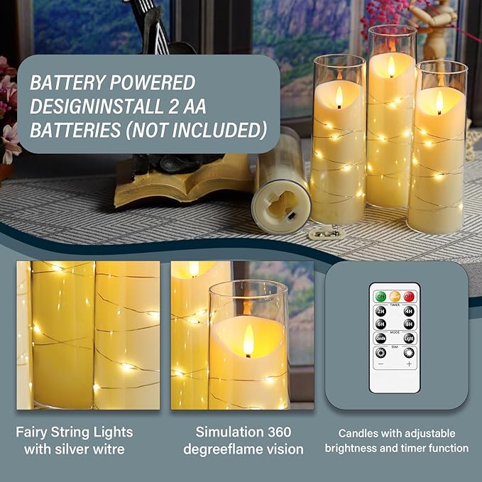 Flameless Candles with Embedded Star String, Battery Operated LED Pillar - Image 6