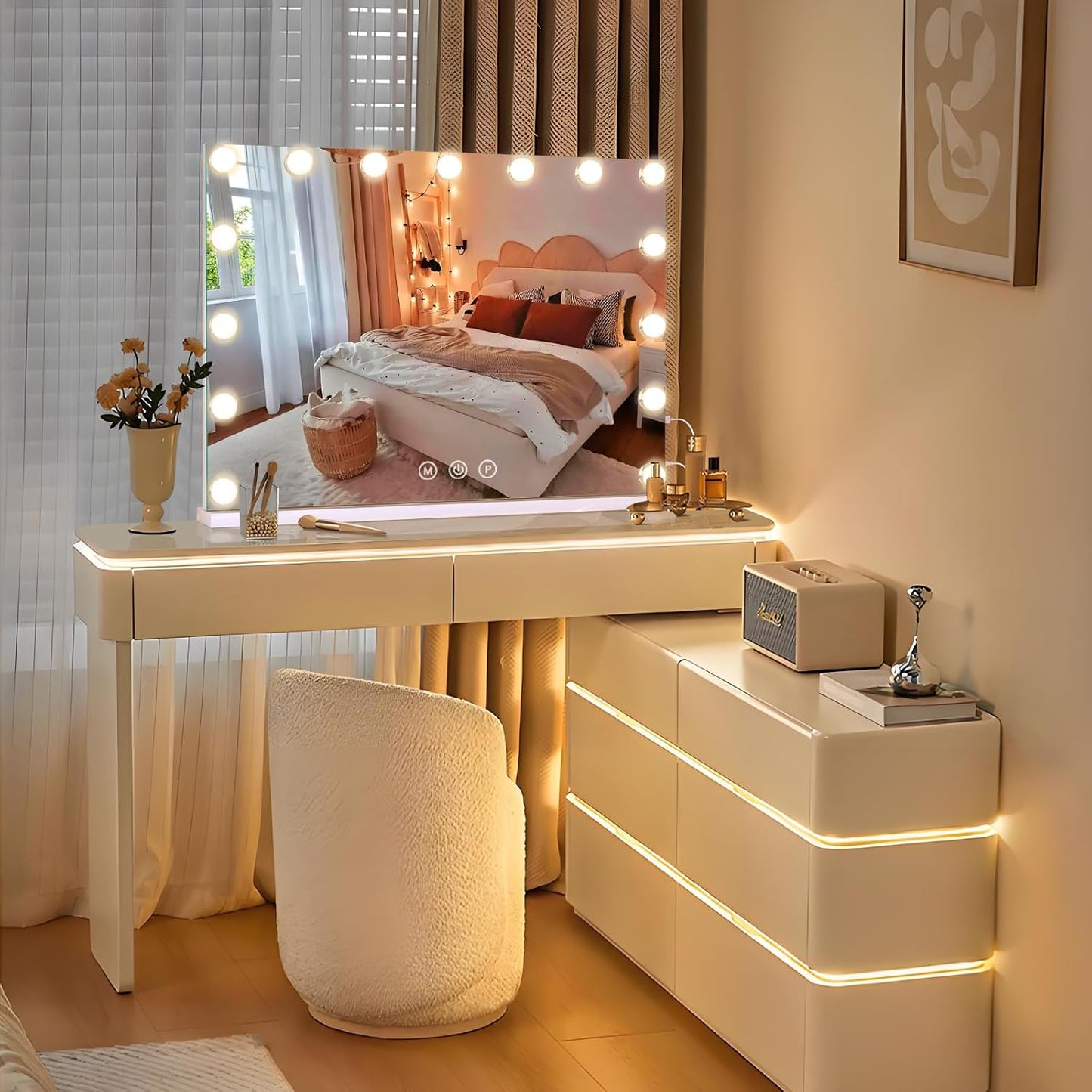 halumao Vanity Makeup Mirror with Lights, Light Up Mirror with Smart Touch 3 Colors Dimmable, Memory Function