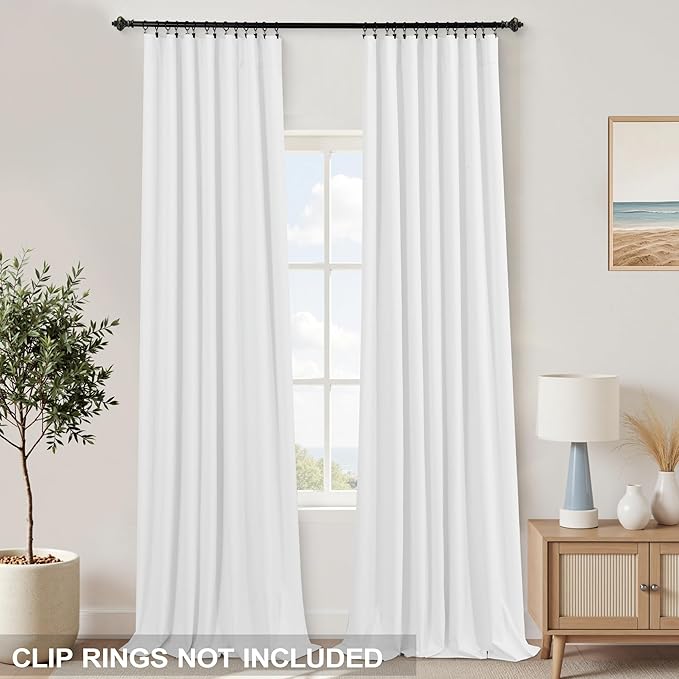 KOUFALL 102 Inches Long Curtains, Linen Blackout White Back Tab Pleated Curtains - Image 3