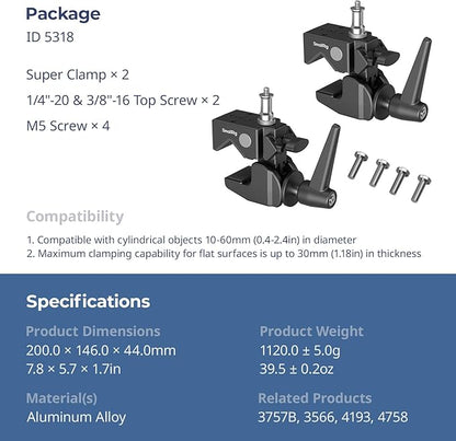 SmallRig Super Clamp Kit 2-Pack, Heavy Duty Max Load 33lb /15kg, - Image 7