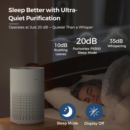 purivortex air purifiers for home, covers up to showing dimensions