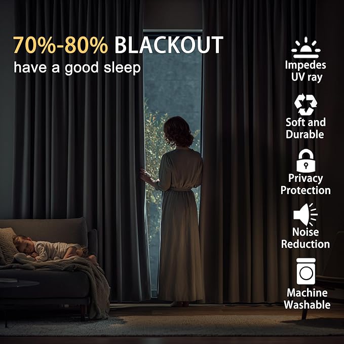 JIUZHEN Light Beige Blackout Curtains - Image 3