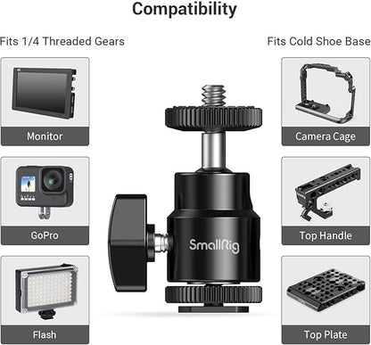 SmallRig 1/4" Camera Hot Shoe Mount, Ballhead Tripod - Image 6