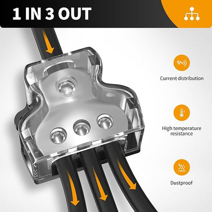 RVBOATPAT 3 Way Power Distribution Block Car Audio Splitter 1 x 0 Gauge in / 3 - Image 5