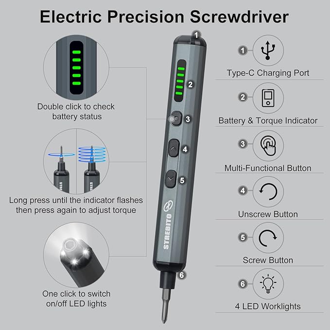STREBITO Mini Electric Screwdriver Set, 70 in 1 Small Electric Screwdriver - Image 2
