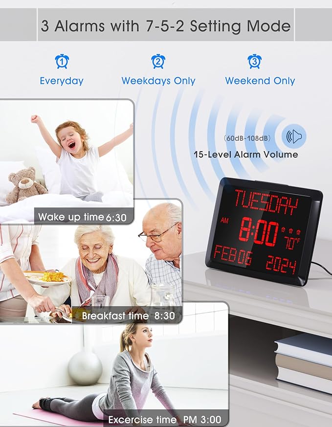 Digital Clock Large Display 11.5", Calendar Clock - Image 5