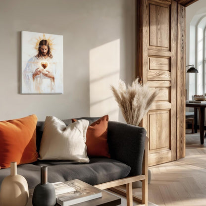 Framed Jesus Sacred Heart Christian Religious Wall Art Decor Canvas Print Print Poster Artwork Christian Home Decor Gallery for prayer room Bedroom Living Room 12x16 Inch Ready to Hang
