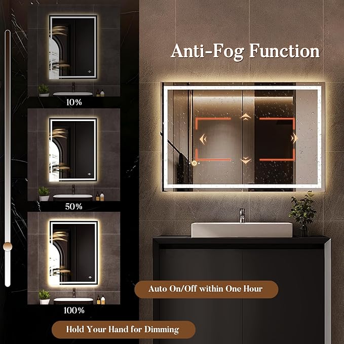 LED Bathroom Mirror with Lights, Hand Wave, Tempered Glass, Shatter-Proof - Image 4