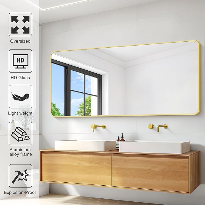 30"x60" Gold Bathroom Mirror, Large Rectangle Mirror, Rectangular Wall Mirror - Image 4