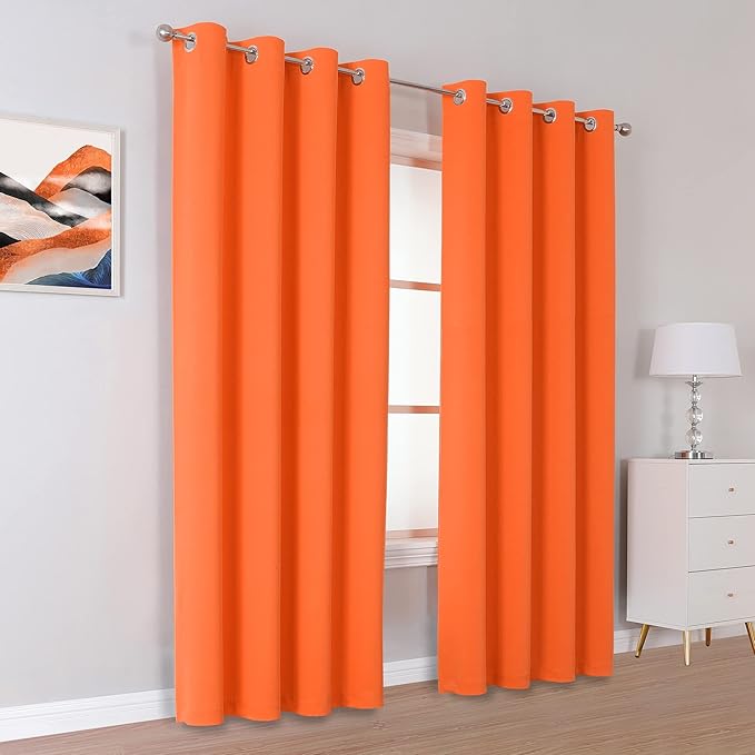 DUALIFE Orange Curtains for Living Room Bedroom Light Blocking Triple Weave - Image 2