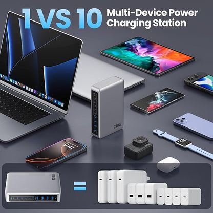 730W USB C Charger Block, GaN IV Fast Charging Station Hub 10 Ports, QC4.0+3 PD - Image 4