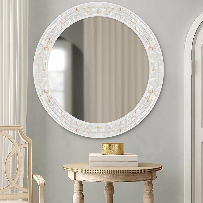 Tanmicoshomy Round Wall Mirror 30 Inch, Natural Shell Framed Circle Mirrors - Image 7