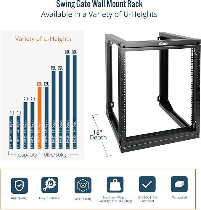 Tecmojo 12U Wall Mount Server Rack, Open Frame Network Rack - Image 5
