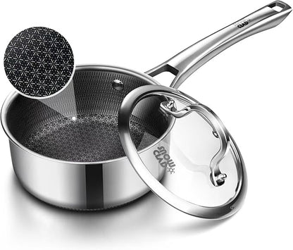 Sauce pan with lid, 2.5 Quart Hybrid Nonstick Sauce pans set, Stainless Steel by SNOWCLAD