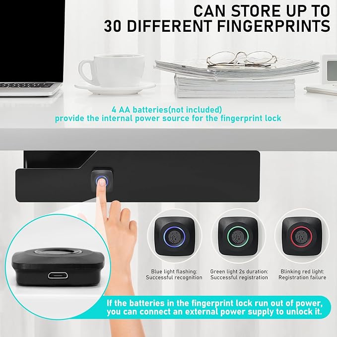 Under Desk Drawer Storage with Fingerprint Lock, Slide Out Metal Organizer - Image 5