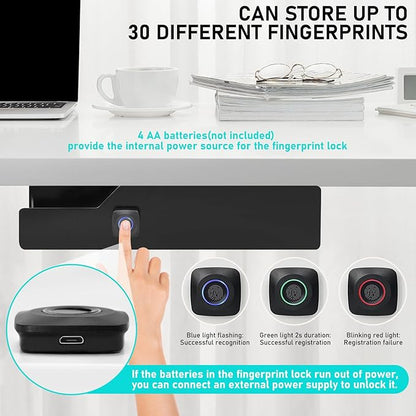 Under Desk Drawer Storage with Fingerprint Lock, Slide Out Metal Organizer - Image 5