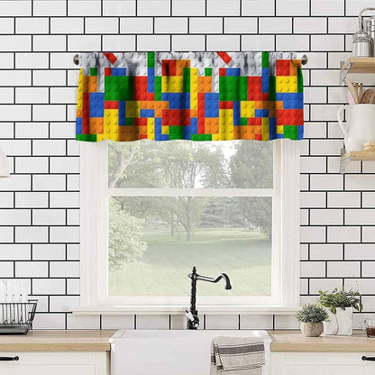 Kids Building Block Toy Valance Curtain Colorful Plastic Toy Brick Art Printed Valance for Boys Nursery Bedroom Decor W54xL18in Fabric 1 Panel