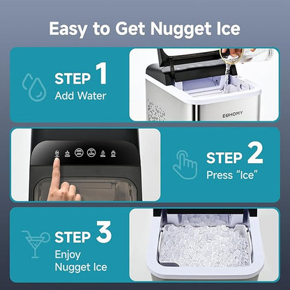 EUHOMY Nugget Ice Makers Countertop, Ready in 8 Mins, Self-Cleaning, Portable - Image 4